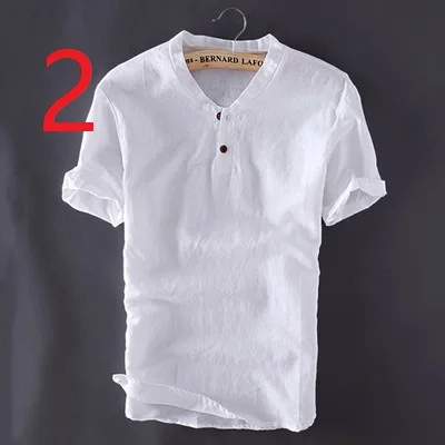 

Sleeve collar short-sleeved linen shirt men's casual thin section linen coarse cloth youth slim half-sleeved cotton shirt