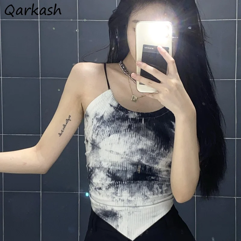 

Camis Women Summer Tie Dye Design Fashion Bodycon Crop Tops Sexy Sleeveless Gothic Punk Girls Inside Soft Korean Style Stretchy