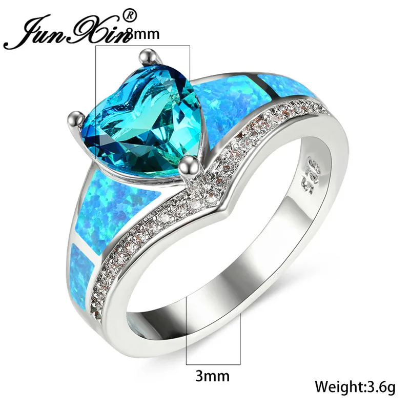 Женское кольцо с голубым огненным опалом обручальное розовым и зеленым цирконом