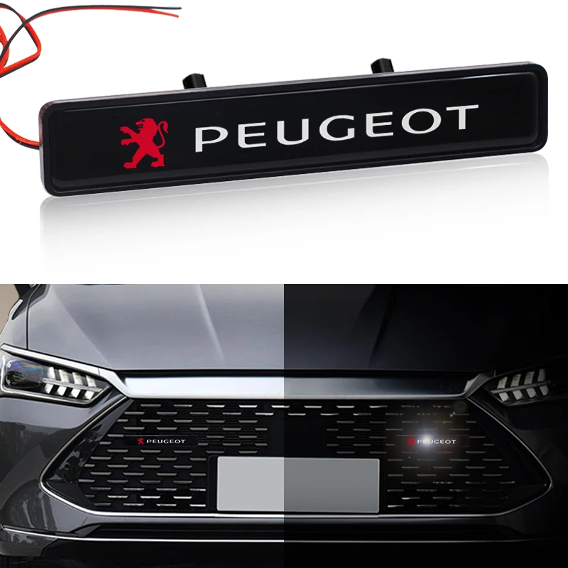 

1pcs Car Decorative LED Lights Front Hood Grille Decoration Badge for Peugeot 206 307 308 3008 207 208 407 508 2008 5008 107 106