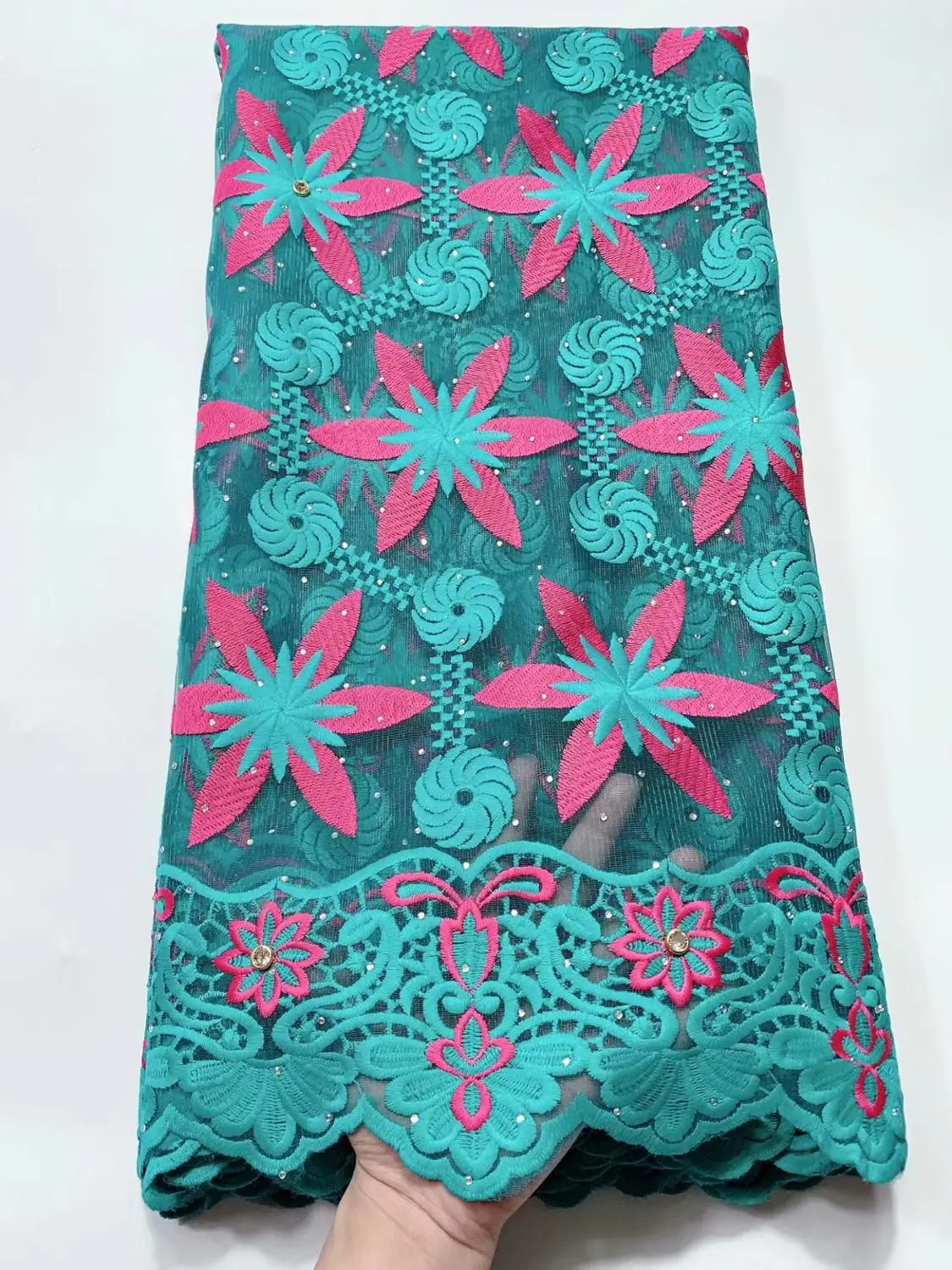 Blue African Party Lace Fabric Nigerian New Design High Quality Swiss Dry With Stones FYIN121 | Дом и сад