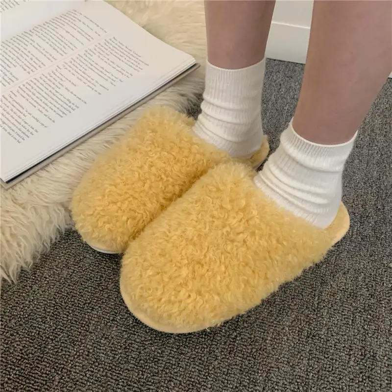 Women's Fluffy Slippers Winter Short Plush Indoor Cotton Shoes Soft Warm Non-slip Home Slippers Non-slip Flat Indoor Slippers