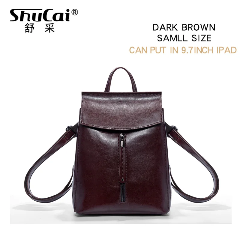 DARK BROWN SMALL SHUCAI, винтажный женский рюкзак, для путешествий, кожаный рюкзак, кошелек, сумки для женщин,, сумка - Цвет: DARK BROWN SMALL