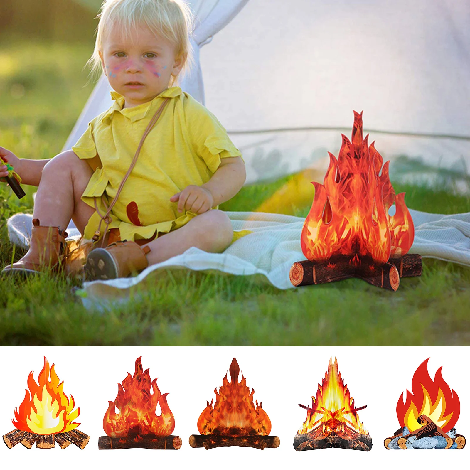 

Cardboard Campfire Centerpiece, 3D Decorative Artificial Fire Fake Flame, Paper Party Decorative Flame Torch (Red Practical