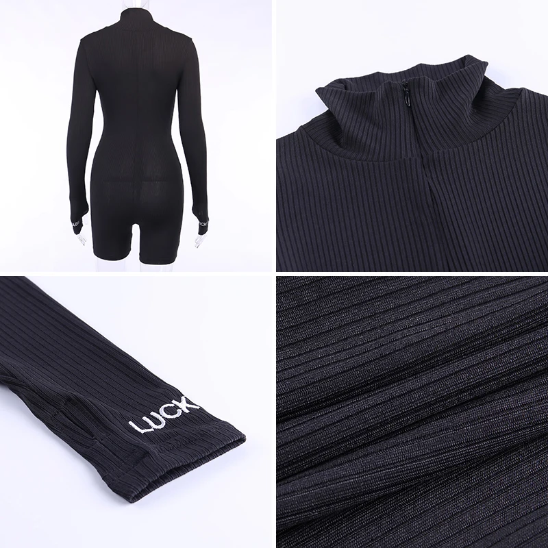 

Gtpdpllt Sexy Skinny Playsuit Women Long Sleeve Turtleneck Zipper Bodycon Bodysuit Summer 2020 Jumpsuits Biker Shorts Outfits