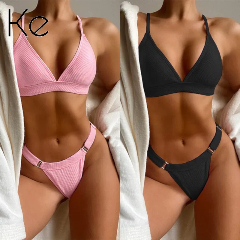 

KE New Collection 2021 bikini mesh solid color blue and fluorescent bandage swimsuit high waist sexy swimwear woman