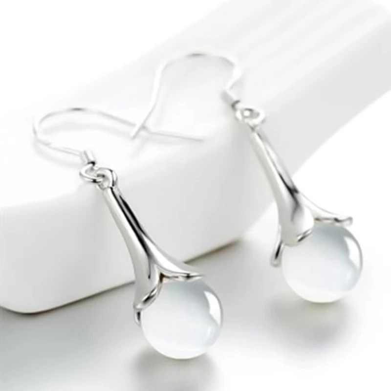 

Elegant Simple Jewelry Moonstone Round Dangle Earrings Red White Opal Drop Dangle Earrings for Women Accessories