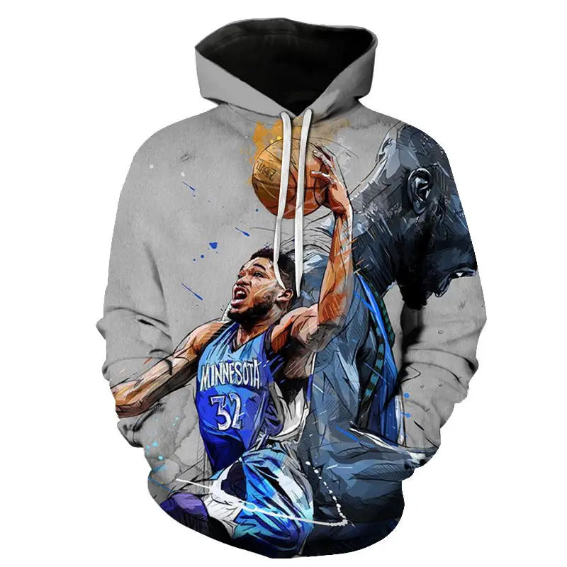 

High Quality Fashion Popular 3D Printed Hoodies Basketball stars are printed on it For Men Discount Stylish Casual Hoodies