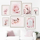 Розовая Роза Пион Дейзи Лилия персик цветок стены искусства холст живопись плакаты и принты Декор для гостиной скандинавский стиль украшения