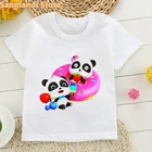Футболка с мультяшным принтом Милая панда любящие пончики топы для девочекмальчиков летняя модная детская одежда Харадзюку кавайная детская одежда