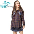 Женская блузка 2019 Yuzi.may Boho, новые однобортные клетчатые Женские топы и блузки с отложным воротником B9285