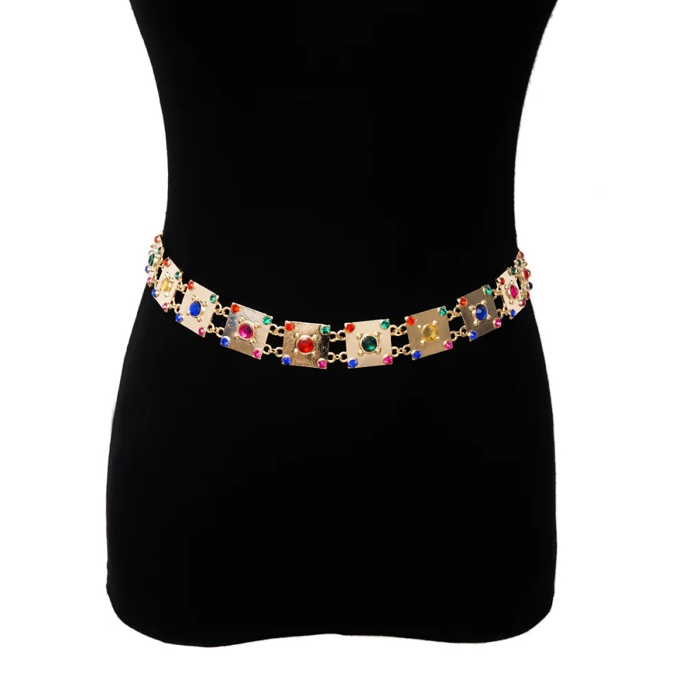 Винтажная дикая цепочка для тела на талию Геометрическая цветная квадратная |
