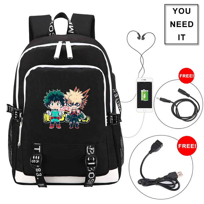 Рюкзак моя геройская академия Midoriya Izuku школьные ранцы с USB зарядкой унисекс