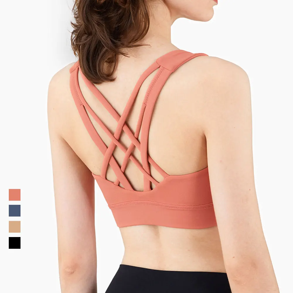 

2021 New Six-Belt Cross-Beauty Fitness Running Sports Underwear Nude Yoga Bra Sports Bras Workout Tops