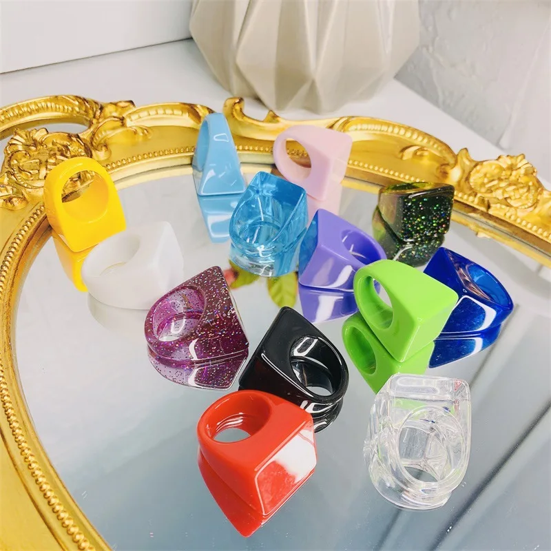 

10Pcs New Arrival Resin Rings Colorful Acrylic Candy Color Transparent Resin Finger Ring Jewelry Korean For Women