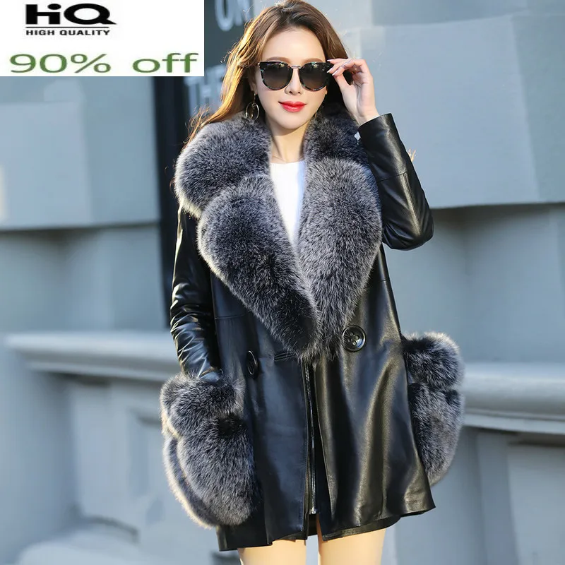 

Genuine Leather Jacket Sheepskin Coat Female Down Jacket Winter Clothes Women Real Fox Fur Collar Mujer Chaqueta 18233 Pph1491