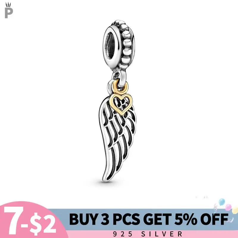 

Authentic Classical Pendant 925 Sterling Silver Angel Wing and Heart Dangle Charm fit Original Pandora Bracelet Necklace Jewelry