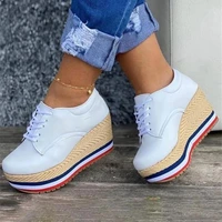 vulcanize shoes women sneakers ladies solid color wedge thick shoes round toe lace up comfortable platform sneakers 2021 fashion