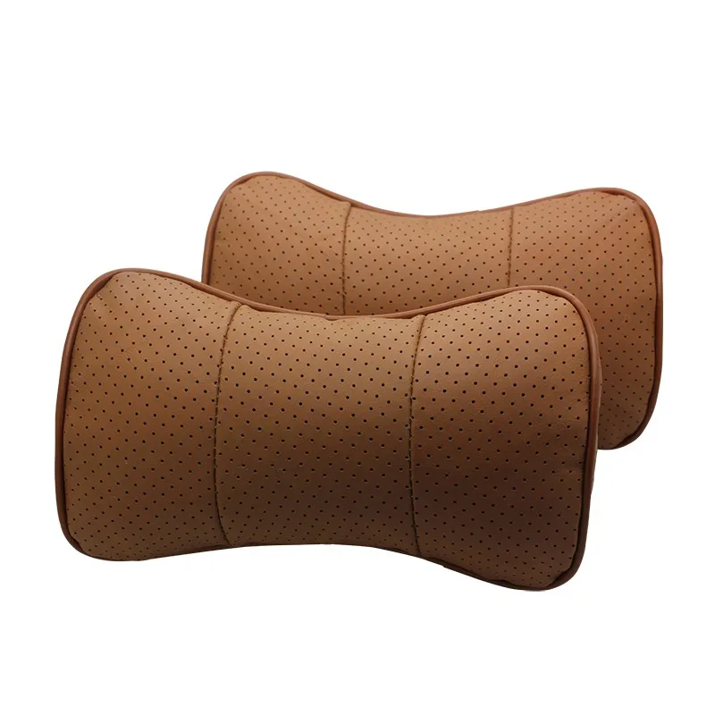 

2PC Genuine Leather Bone-Shaped Car Seat Pillow Neck Rest Headrest Comfortable Black Cushion Pad custom Logo Pattern
