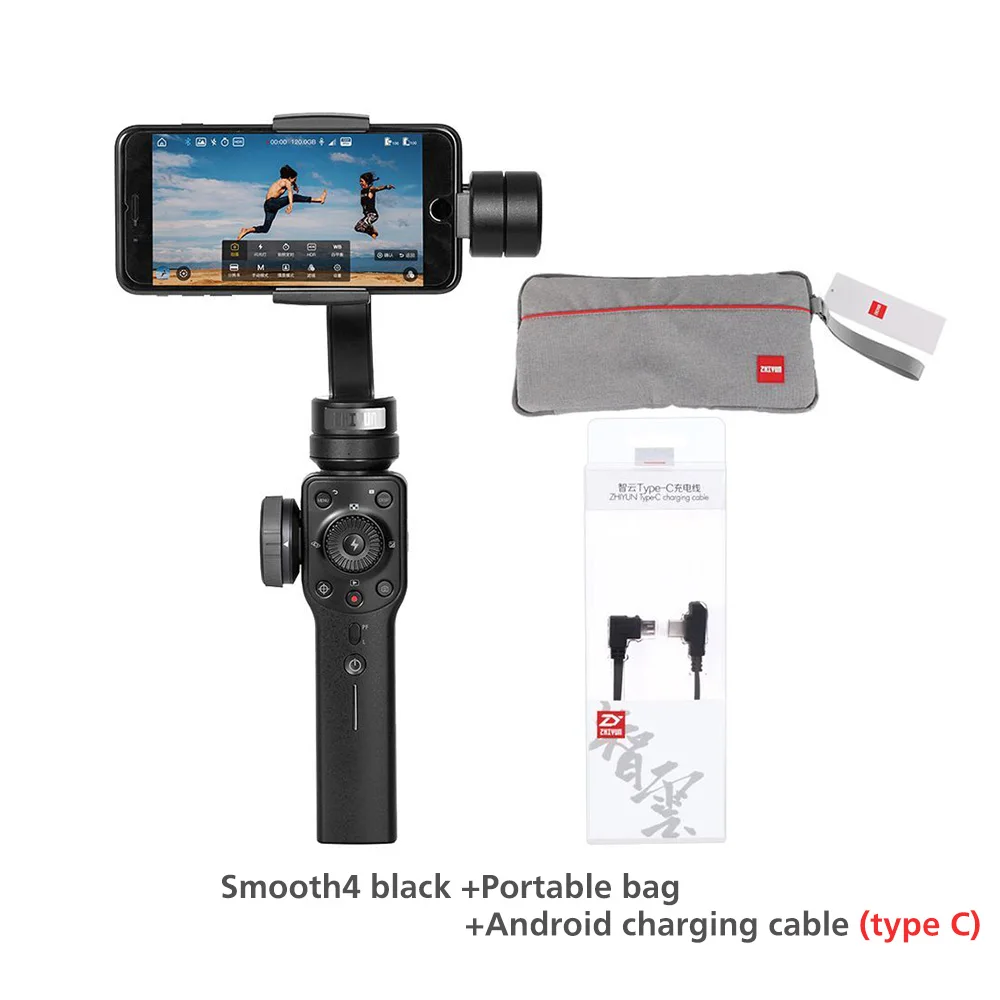 SM4 black-bag-typeC ZHIYUN официальный гладкий 4 Ручной Стабилизатор для смартфонов iPhone XS XR 8Plus samsung и Экшн камеры Gimbal VS Osmo mobile 3 - Цвет: SM4 black-bag-typeC