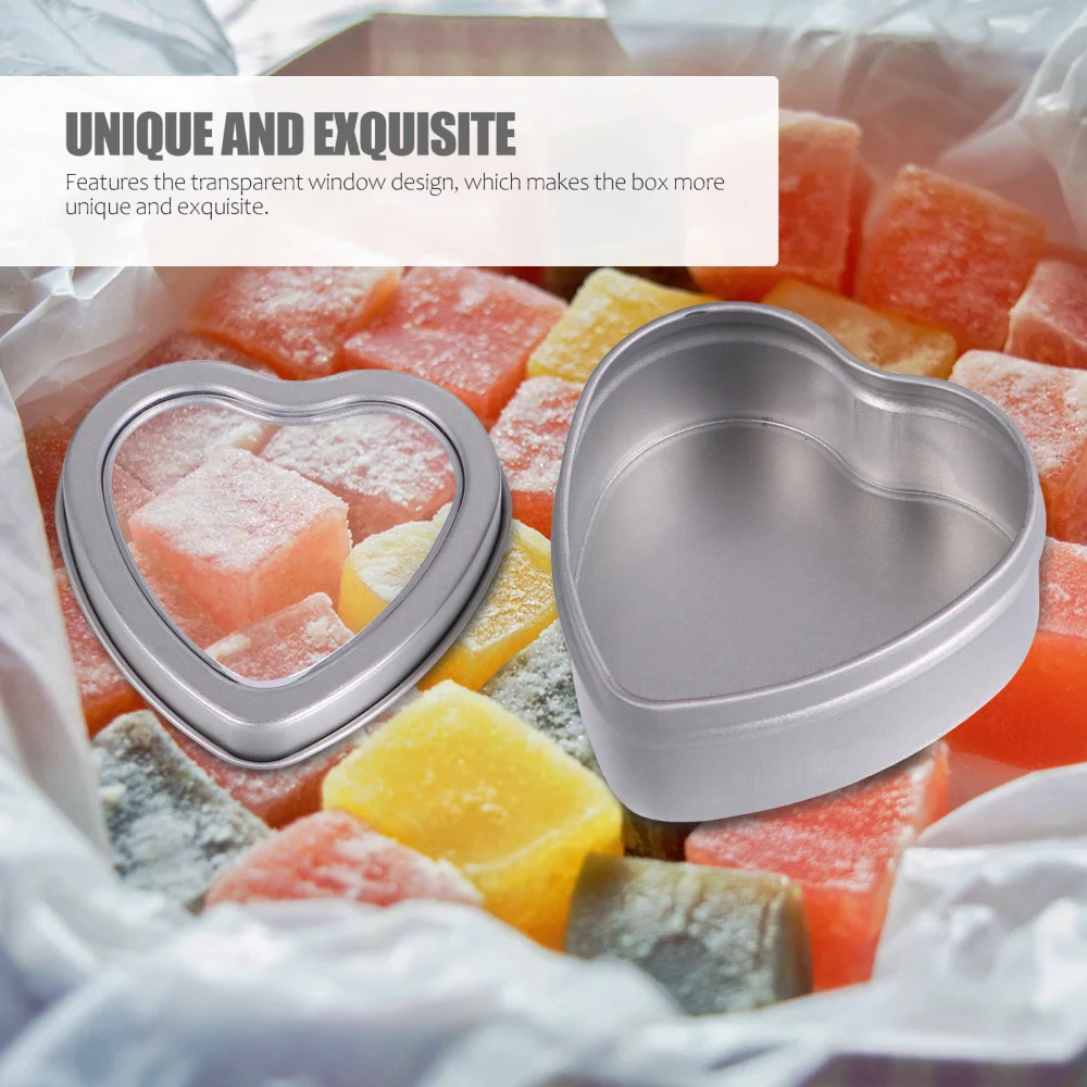 

12pcs Tinplate Candy Box Heart Shaped Gift Box Transparent Window Tin Cans