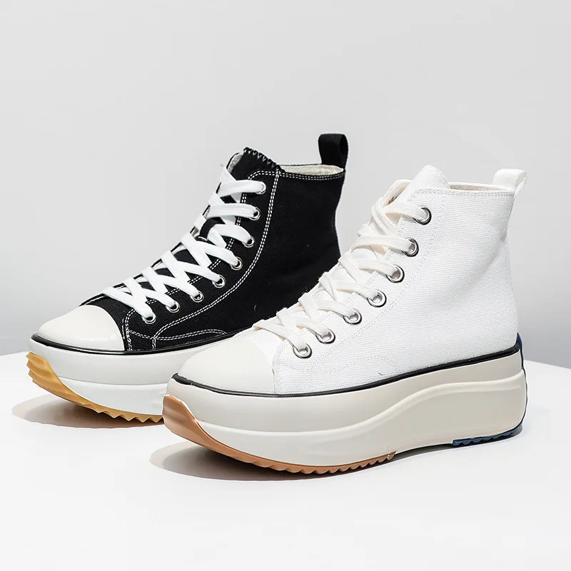

White Canvas Shoes Women Platform Sneakers Vulcanize 2021 Spring Casual Shoes Female High Top Sneakers Canvas Shoes Black