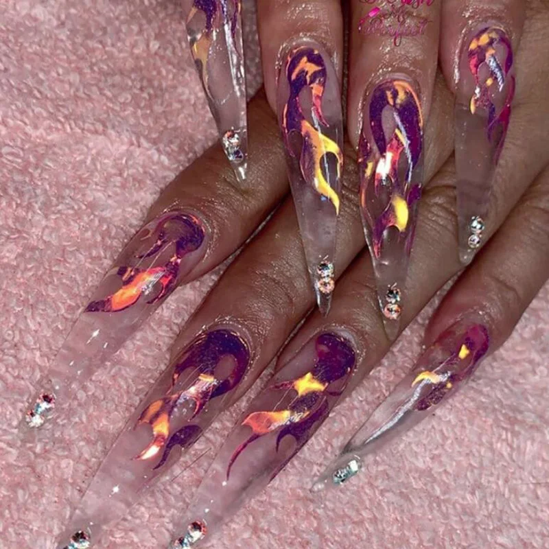 Bittb 16 шт. голографические огненные наклейки для дизайна ногтей Фольга Клей DIY