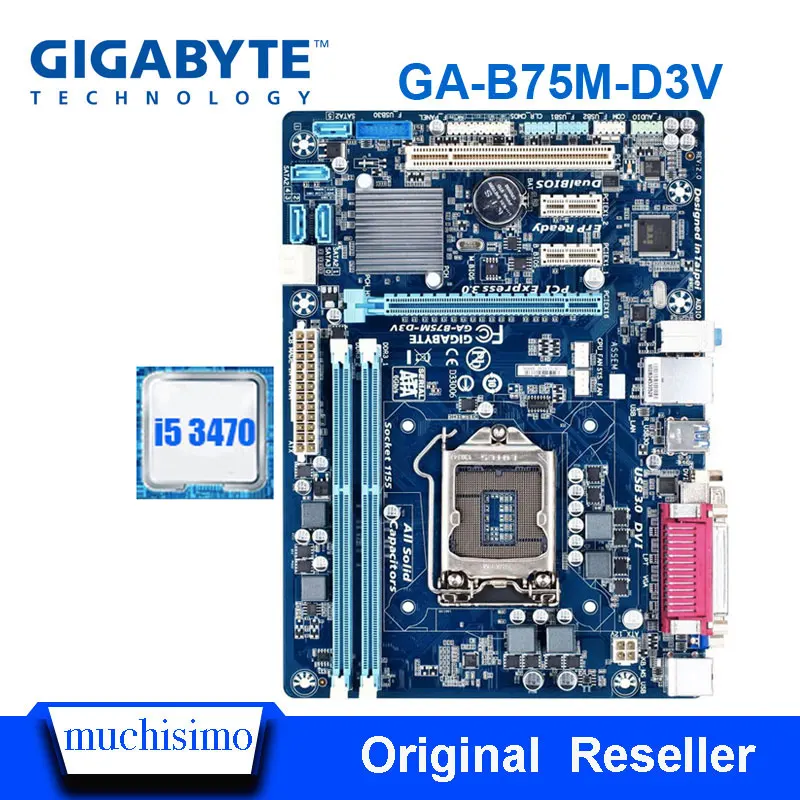 Оригинальная Материнская плата Gigabyte GA-B75M-D3V LGA 1155 DDR3 B75M-D3V 16 Гб USB2.0 USB3.0 B75 настольный процессор Intel Core i5 3470 Восстановленное