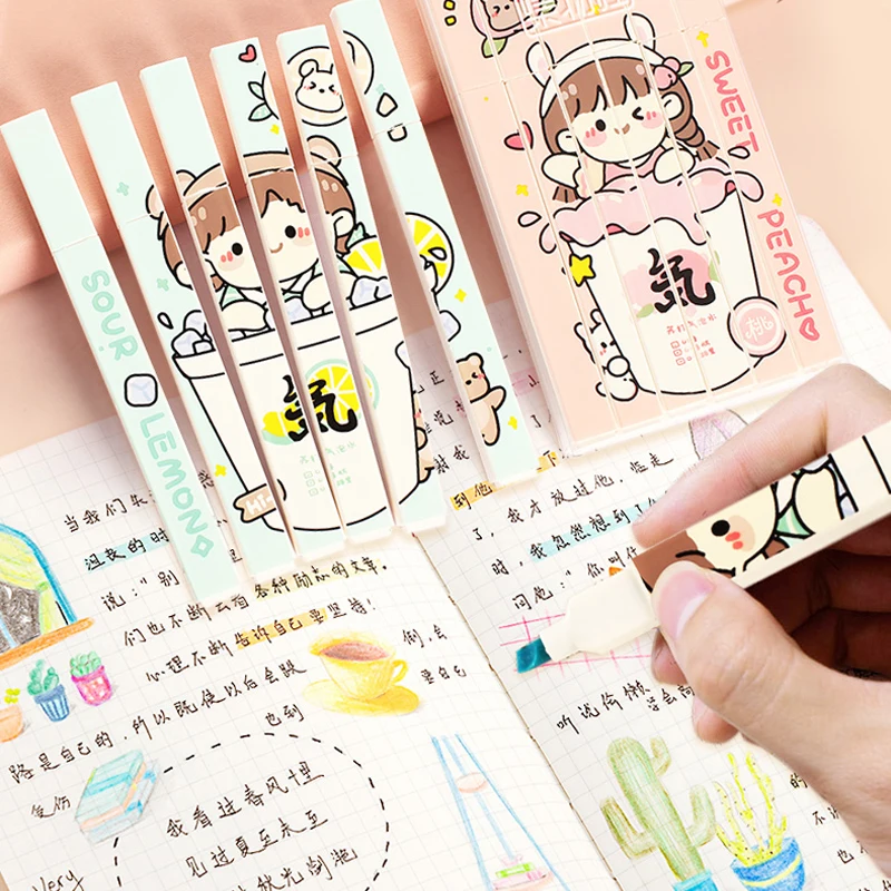 

6 Pcs/Set Cute Oblique Rainbow Pastel Highlighter Set School Office Supplies Stationery