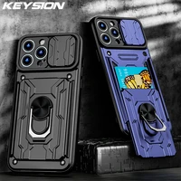 keysion shockproof case for iphone 13 12 11 pro max with card slot ring stand camera protection phone cover for iphone xr xs max