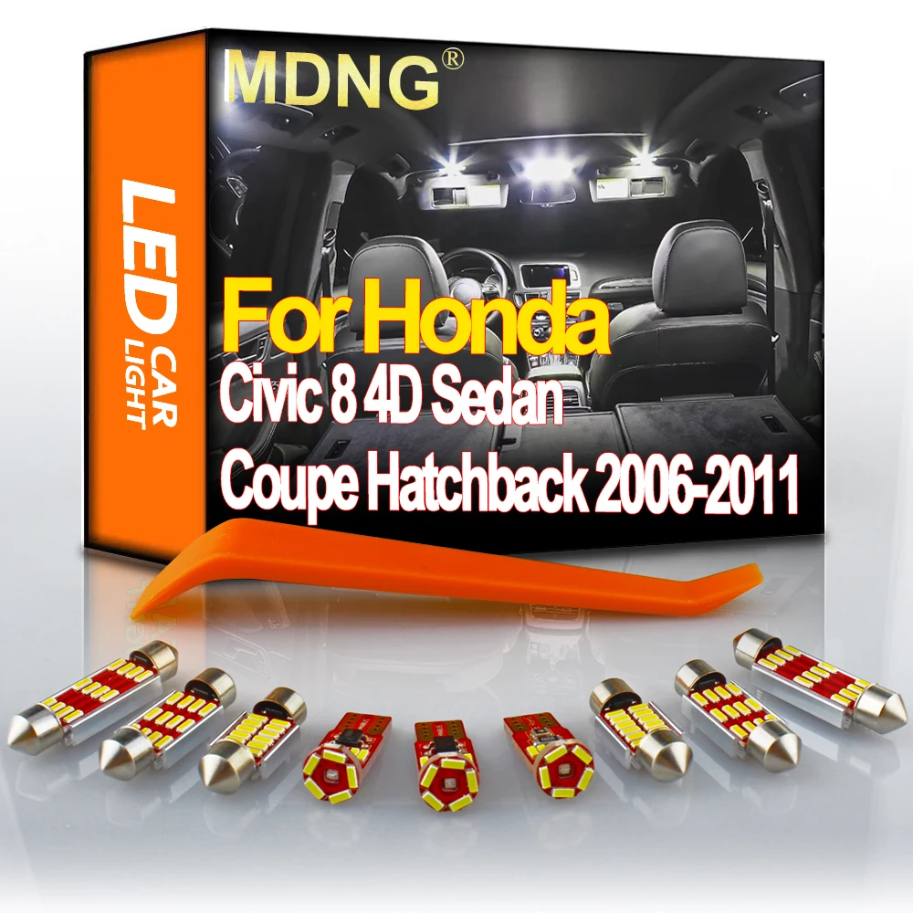 

MDNG 8Pcs Canbus For Honda Civic 8 4D Sedan Coupe Hatchback 2006-2010 2011 Vehicle Led Interior Map Dome License Plate Light Kit