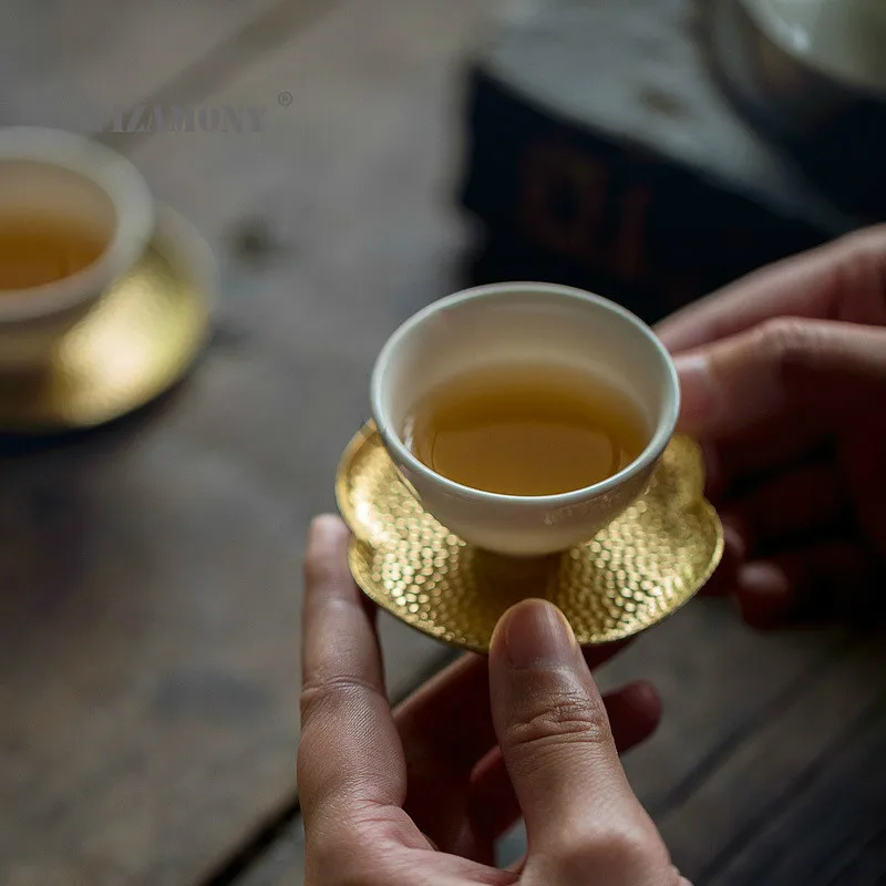 

6 PCs Vintage Handmade Fine Copper Coasters Japanese Style Begonia Tea Art Coasters Tea Tray Tea Ceremony Accessories Antique