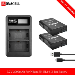 2000mah en el14 en el14a enel14 battery for nikon d3100 d3200 d3300 d3400 d3500 d5600 d5100 d5200 p7000lcd battery charger free global shipping