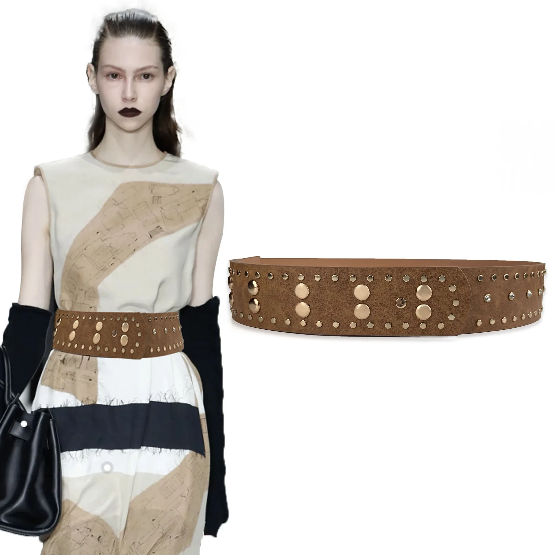 

Женский кожаный ремень в стиле ретро с заклепками