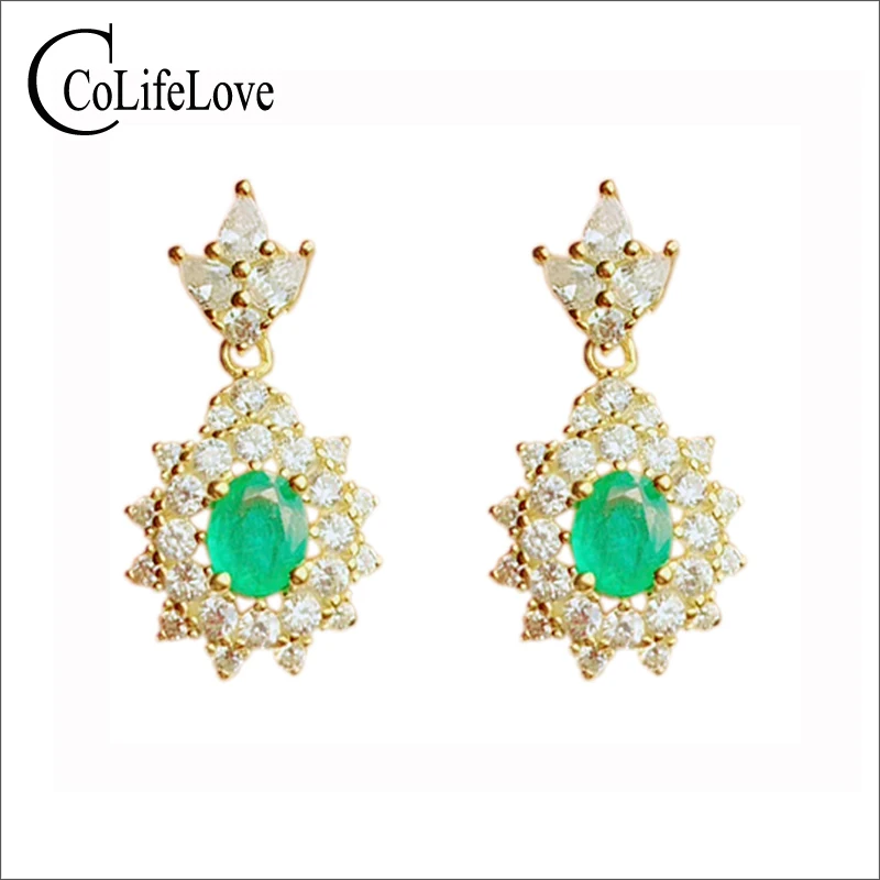 Женские серьги подвески с изумрудами CoLife свадебные из серебра 925 пробы