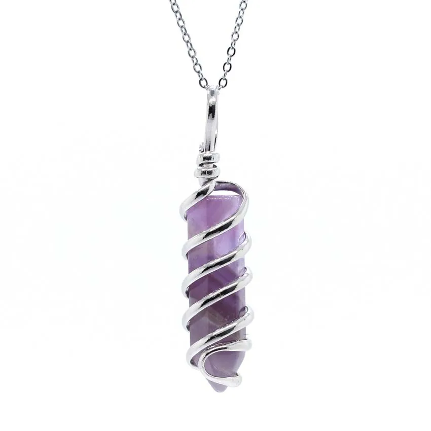 

LL Unique Style Natural Crystal Stone Amethyst Rose Quaytz Green Aventurine Hexagon Prism Spiral pendant Necklace Gift Jewelry