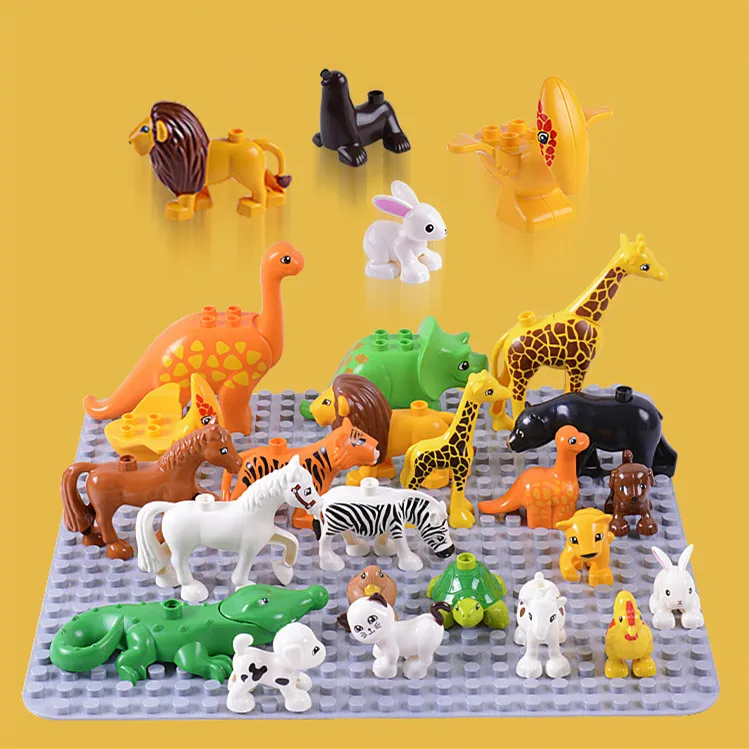 Duplo строительные блоки животные динозавр жираф кроличья кожа черепаха тигр Лев