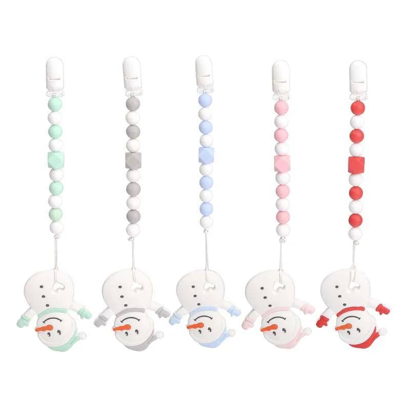 

1Pc New Arrival BPA Free Silicone Pacifier Clip Cute Snowman Silicone Pandents DIY Teething Toys Infant Teething Beads Gift