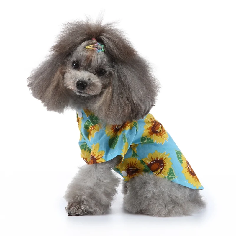 

Pet Summer Floral Print Shirt Dog Beach Top Solid Color Shirt Casual Hawaii Beach Travel T-shirt Short Sleeve
