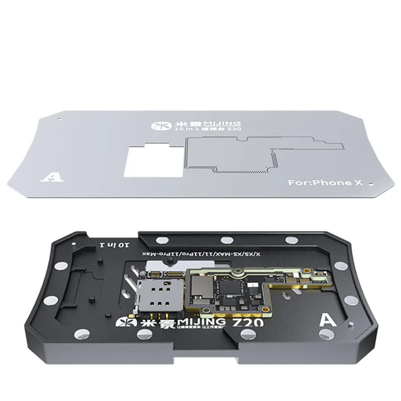 

MiJing Z20 10 IN 1 BGA Reballing Stencil Platform Fixure For iPhone X-12 Pro Max Motherboard Middle Frame Planting Tin Template