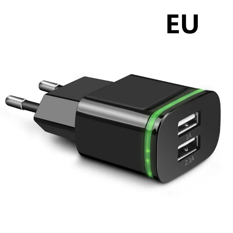 XEDAIN 2 порта USB зарядное устройство для телефона 5 В/2,1 а EU/USA штепсельная вилка настенного адаптера устройства микро Зарядка данных для iPhone huawei светодиодный светильник для мобильного телефона - Тип штекера: Black  Not  Cable