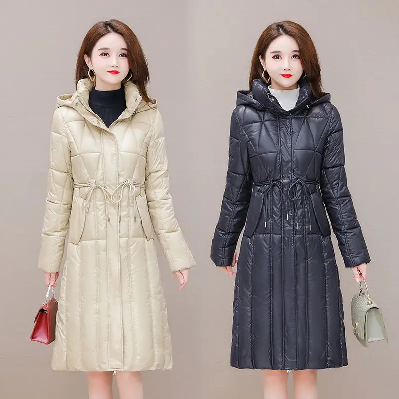 Women Long Cotton-padded Jacket 2021 New Temperament Waist Thicker Warm Coat2021 Winter Fashion Female Cotton-padded Jacket A753