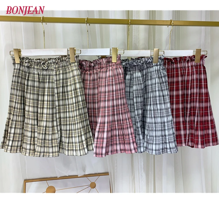 2019 Autum Harajuku Sweet High-waisted Chequered pleated skirt Kawaii Punk Short Plaid Skirt Sexy A-shaped Plus Size | Женская одежда