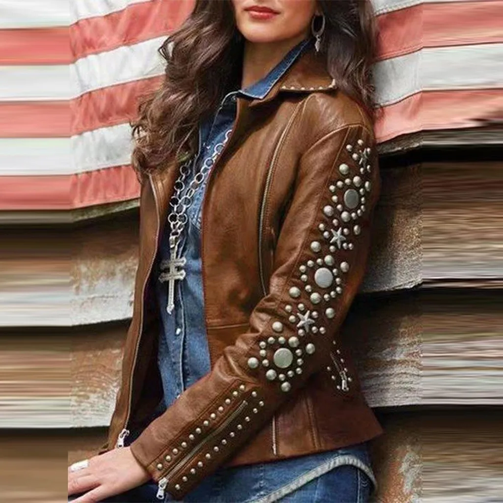 Женская куртка в стиле панк хип хоп с лацканами на молнии длинным рукавом