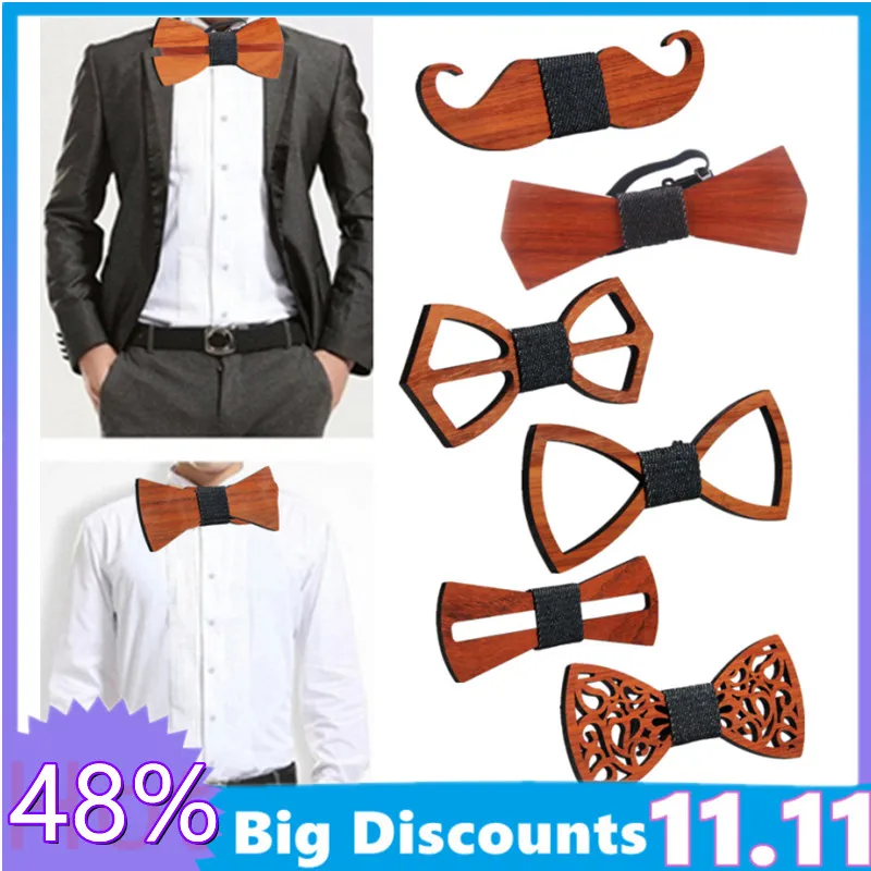 

Unique Design Fashion Business Men Decorative Handmade Bow Tie Red Pear Solid Wooden Bowtie Adjustable Strap Vintage Bowtie