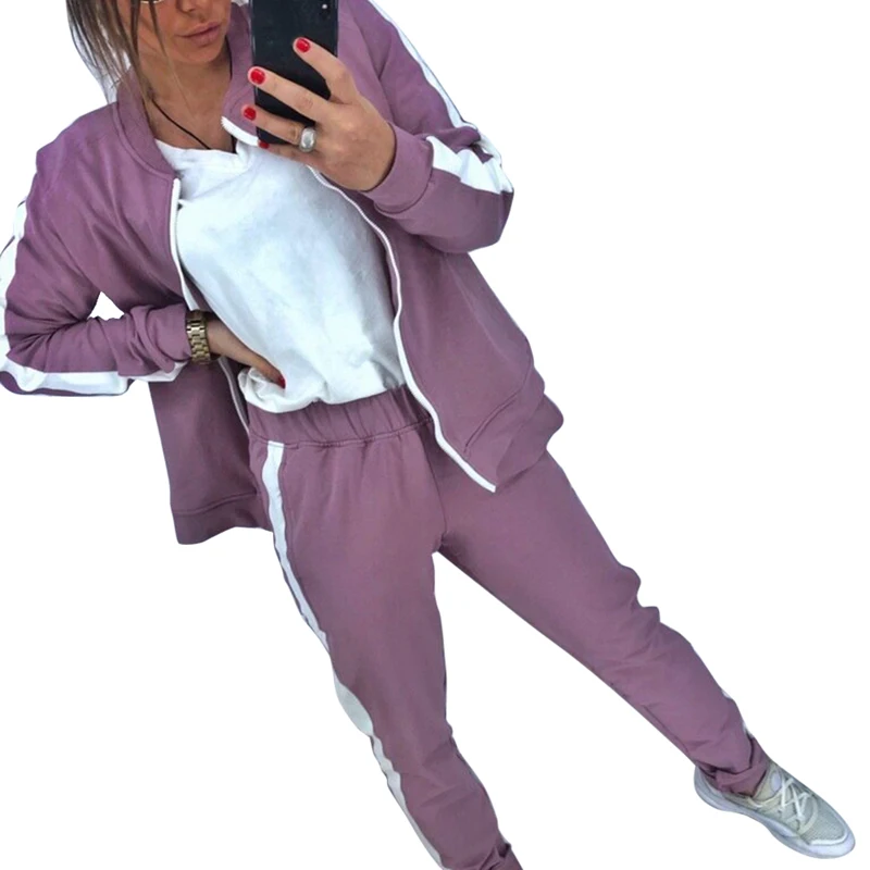 purple Женский спортивный костюм из кусков, спортивный костюм на молнии, Женская Повседневная Верхняя одежда, мода, осенний комплект для бега и бега, женская спортивная одежда - Цвет: purple