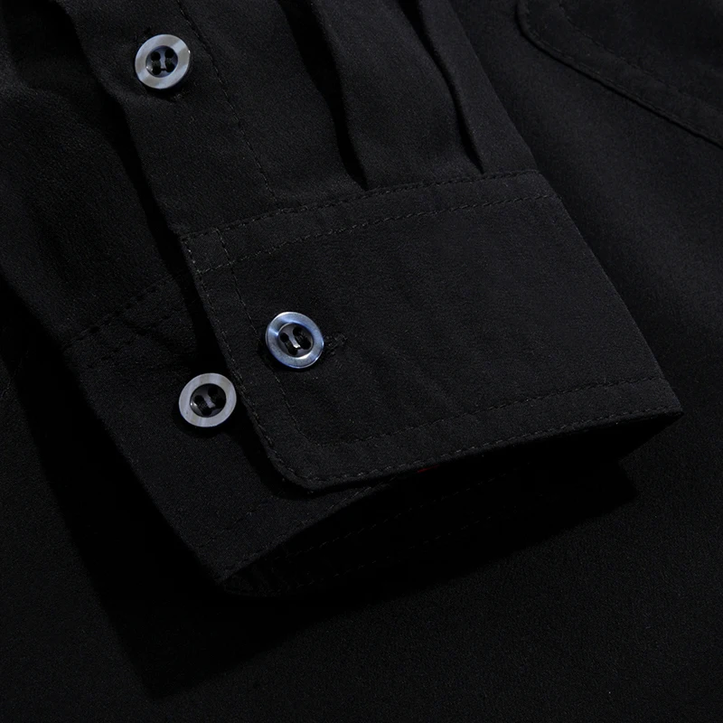 

white 100% summer black silk, long sleeve shirt, formal men's dress, large shirt