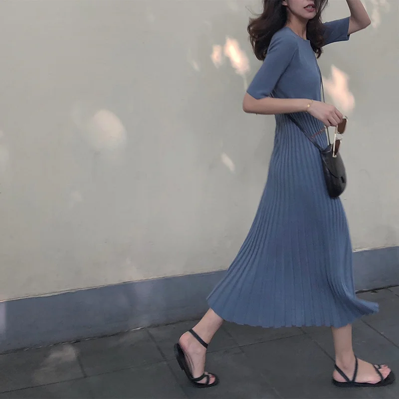 

French Retro Girl Knitted Dress Inner Wear Base Summer 2020 New Egg First Love Temperament Long Dress