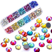12 colorful hotfix crystals flatback rhinestones for clothes shoes crafts hot fix round glass gems stones flat back iron on