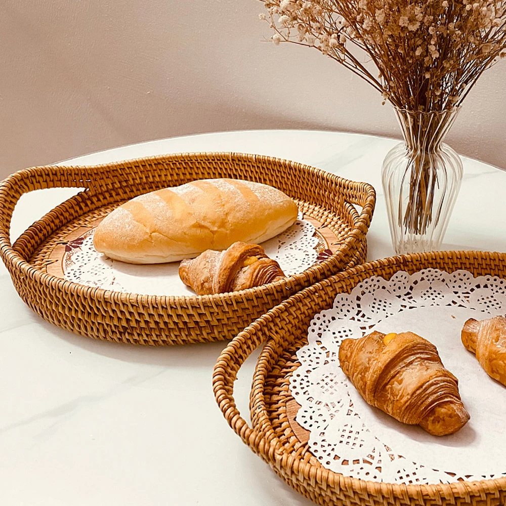 1 шт. корзина для хлеба с ручкой фруктов тортов круглые тарелки Плетеный